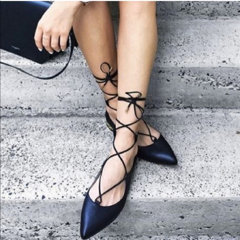 Halogen Black Leather Lace Up Flats | Size: 8 (fits 8.5)